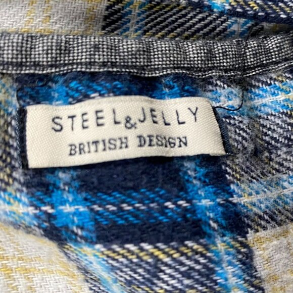 Steel and Jelly Mens Flannel Shirt Large Blue & White Plaid Button-Up Long Sleev - Picture 6 of 9